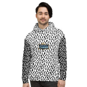Chess Pattern White Hoodie, Black Sleeves
