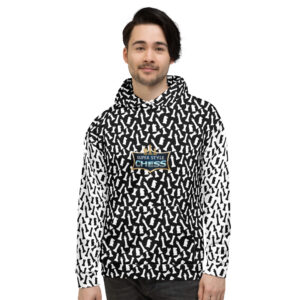 Chess Pattern Black Hoodie, White Sleeves