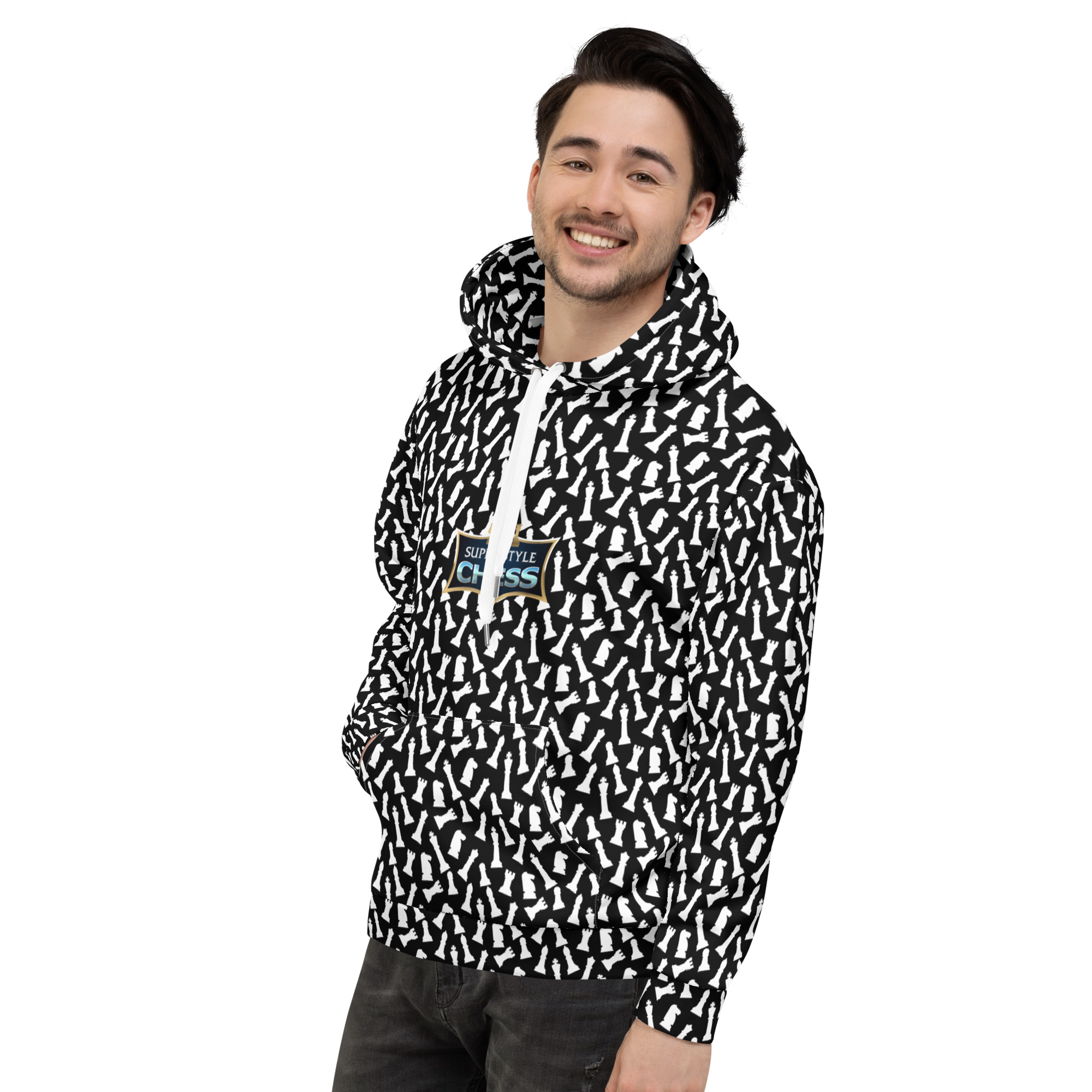 Chess Pattern Black Hoodie - Image 4