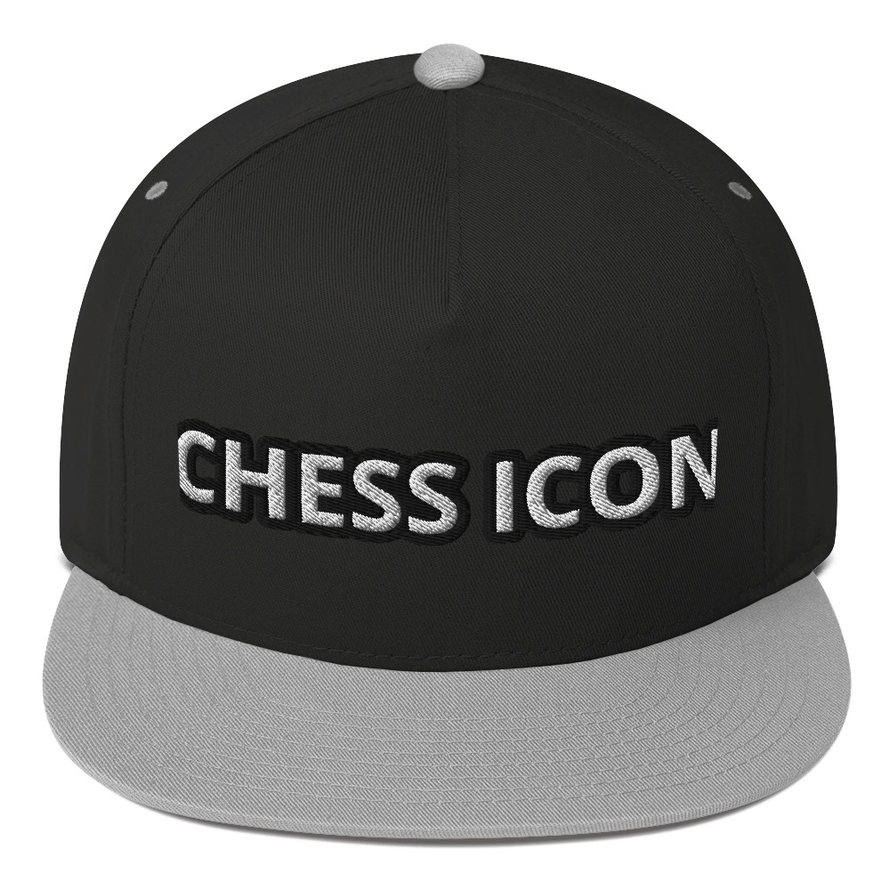 Chess Icon White Text Flat Bill Cap