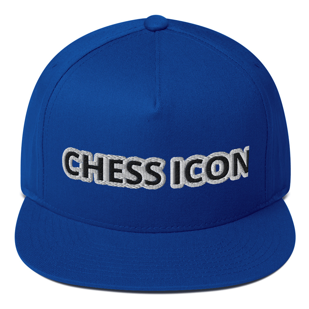 Chess Icon Black Text Flat Bill Cap