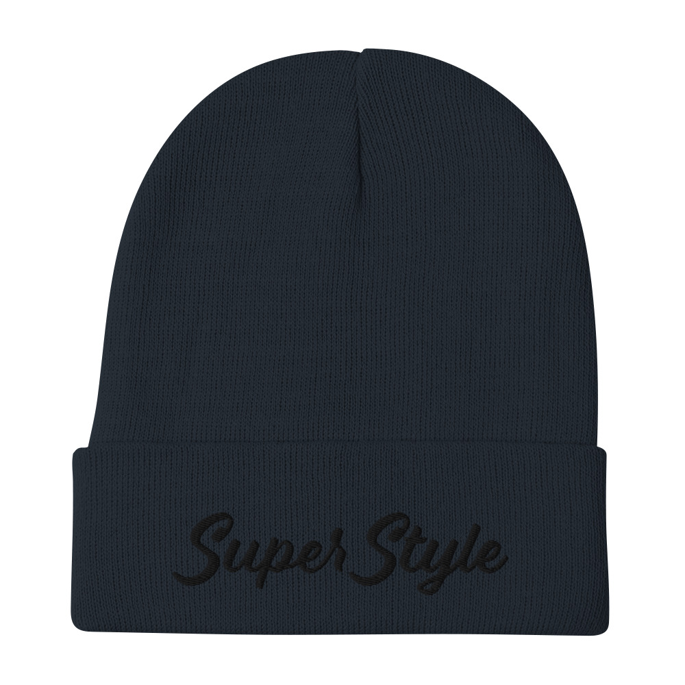 Super Style Black Text Beanie