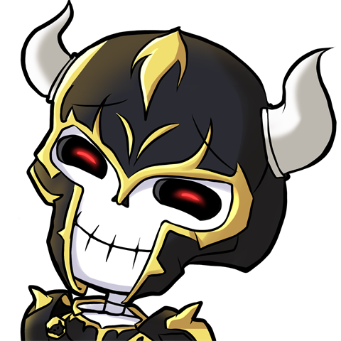 The Bone Knight, a grinning skeleton in a horned black and gold helmet