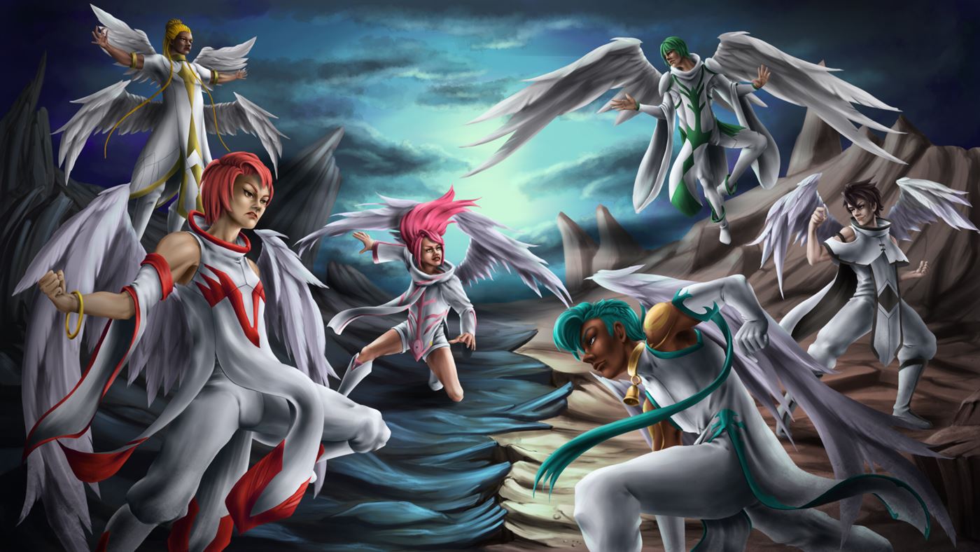 The angels of Halo Force descending over a stormy sea